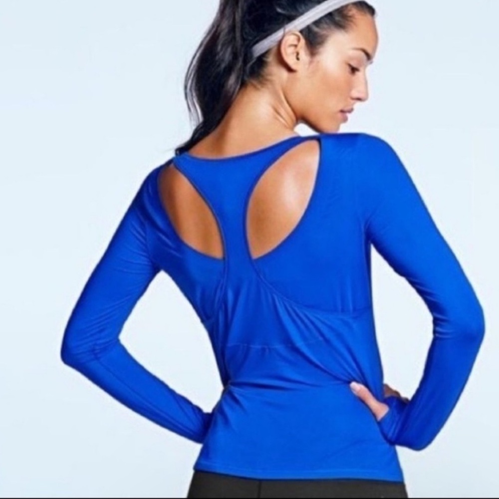 Athleta Rally Up Royal Blue Cutout Top Crew Sz Xs